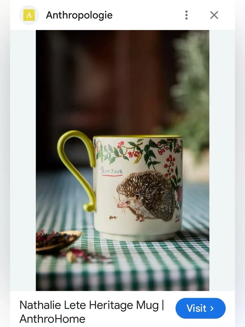 Rare Anthropologie Nathalie Lété Heritage coffee mug cup like new